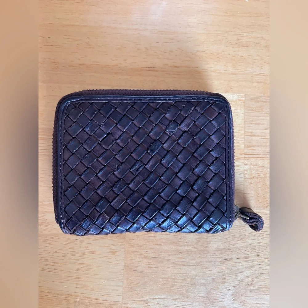 Marta Ponti Woven Dark Brown Leather Women's Wallet zip coin card wallet boho